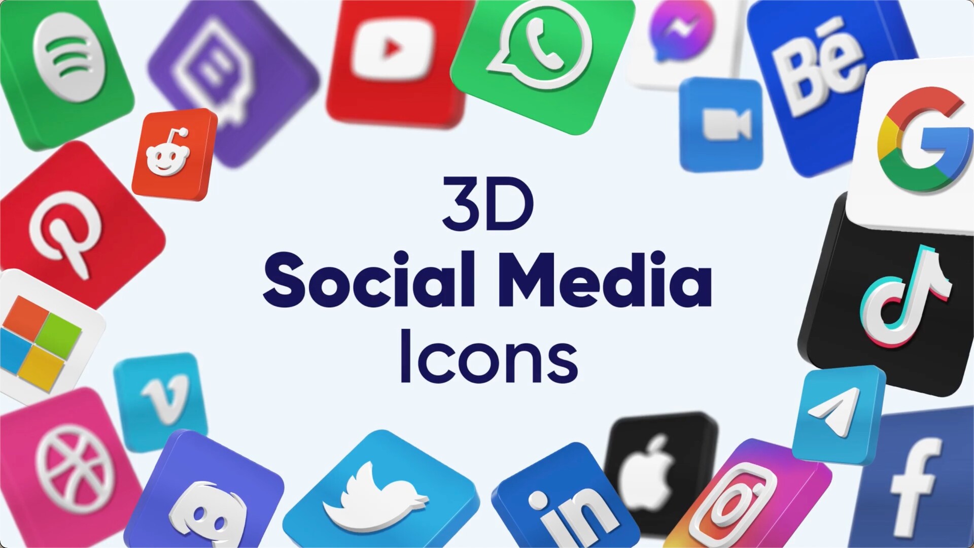 FCPX插件：三维社交图标动画3D Social Media Icons