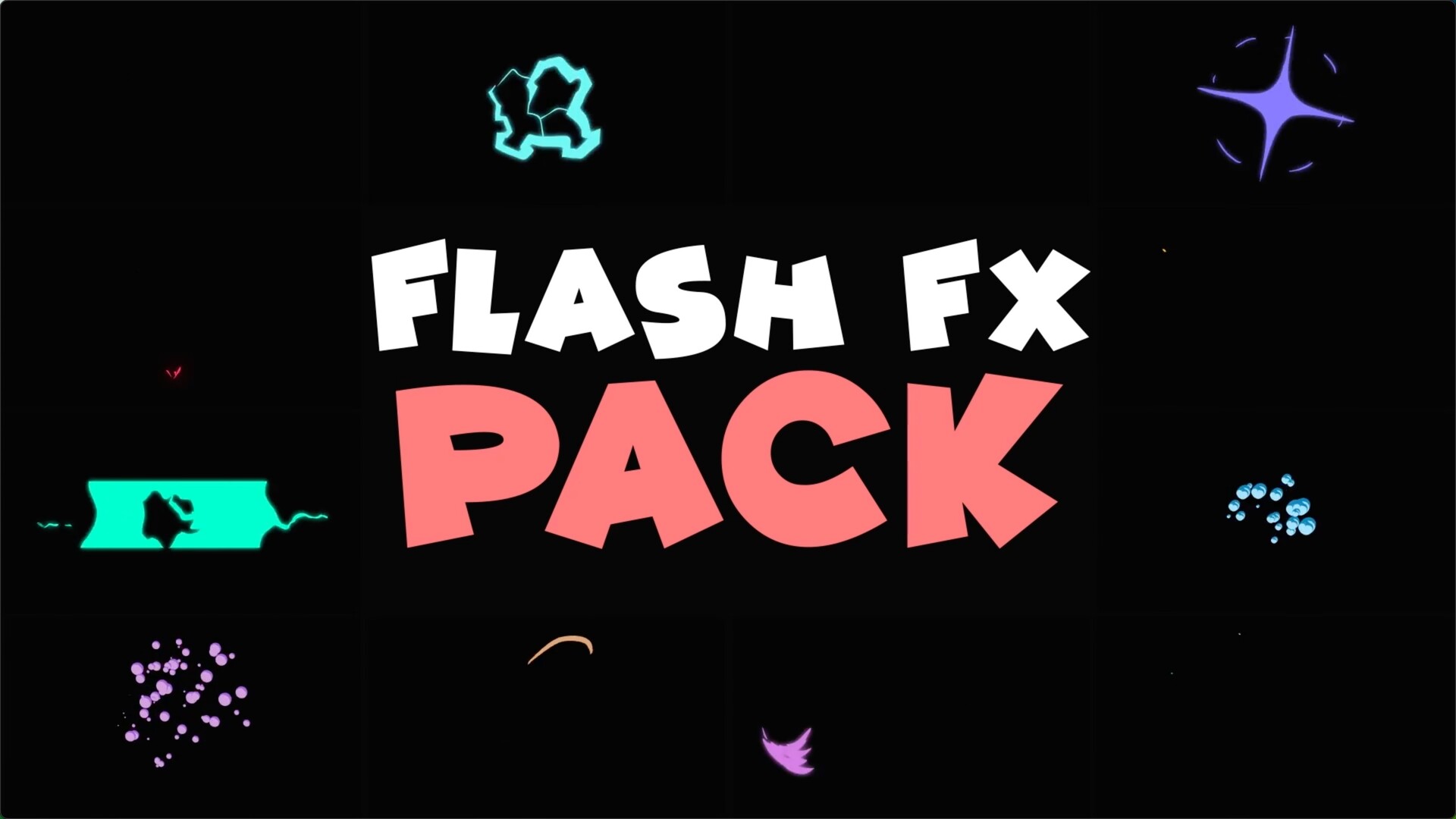 fcpx插件：12组常用动态卡通元素能量爆炸发光元素Flash FX Elements