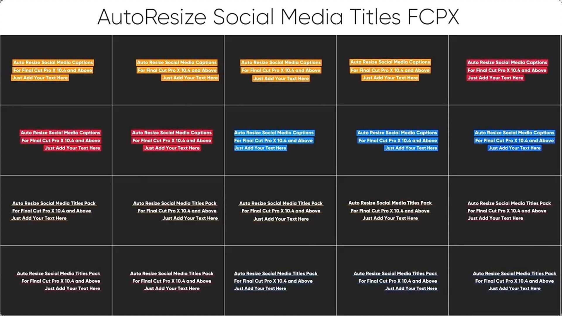 FCPX标题插件 AutoResize Social Media Titles(20组自适应底框社交媒体文字标题动画)