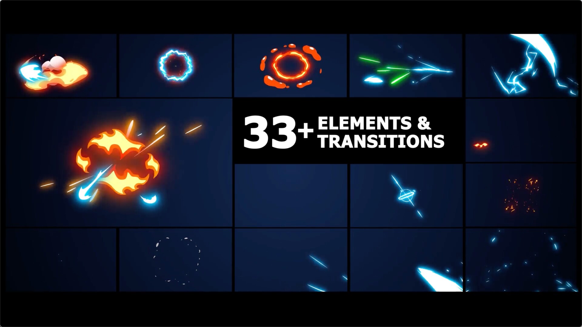 FCPX插件：卡通爆炸电力元素Elements And Transitions