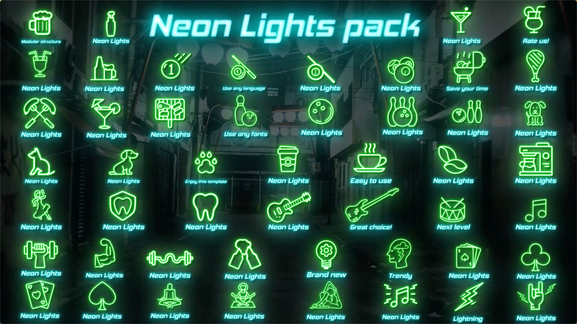 霓虹灯效果fcpx标题文字：Neon Lights Big Pack
