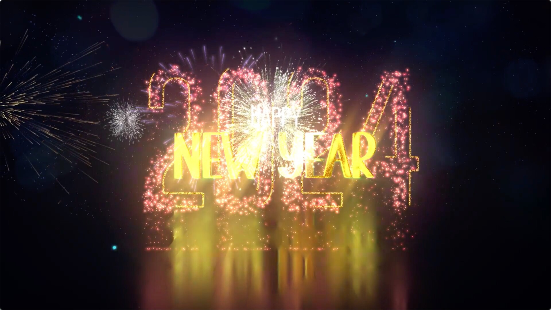 AE模板-2024新年快乐缤纷烟花粒子片头Happy New Year(含原版音乐) 