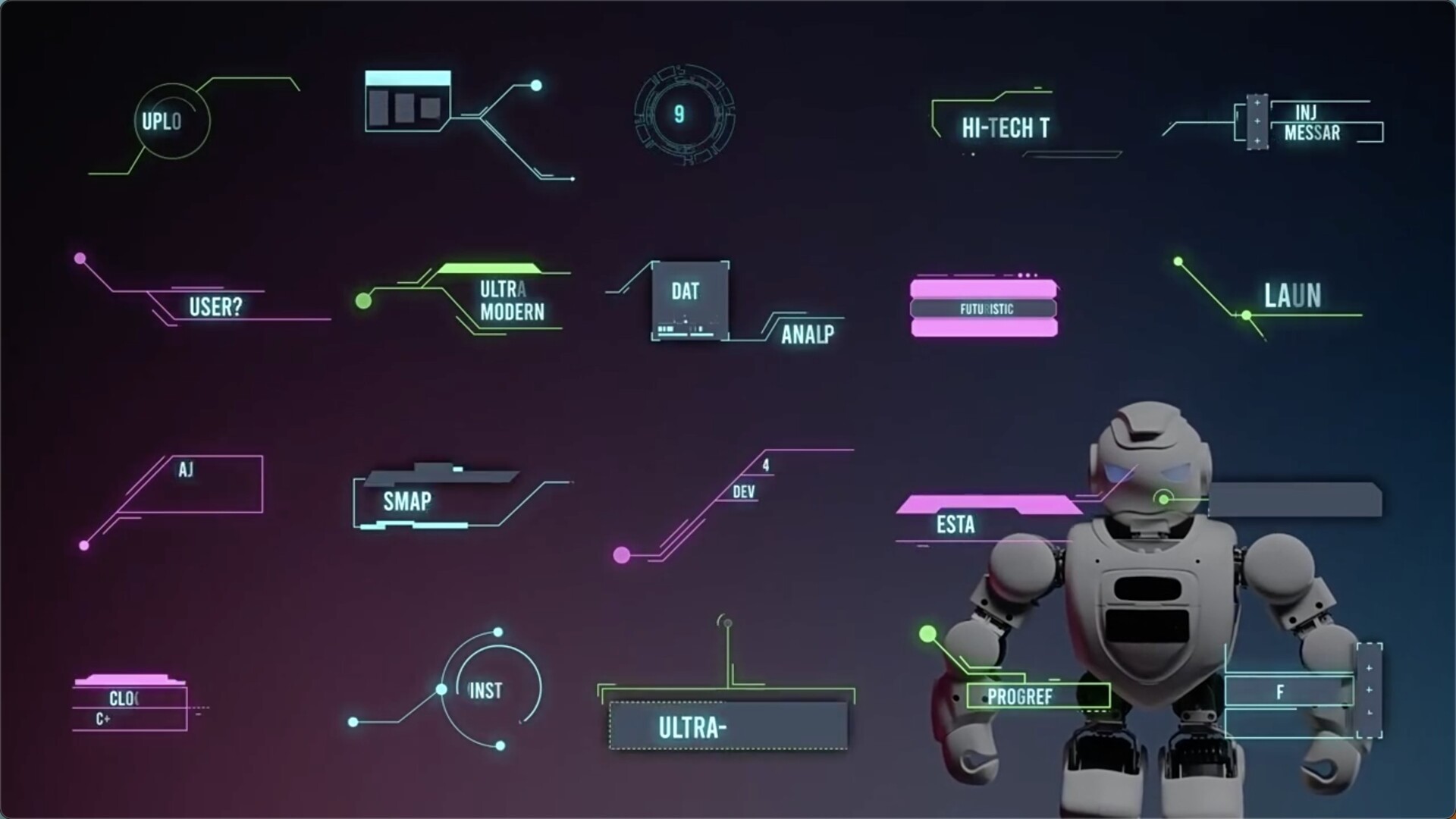 FCPX插件-20个科技感霓虹发光指示线文字标题介绍展示动画 Hi-Tech HUD Titles