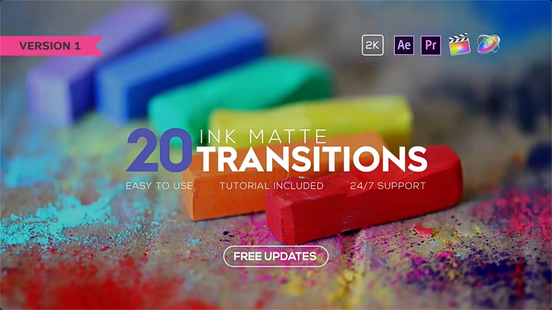 FCPX插件-20组彩色水墨遮罩过渡转场动画 INK Transitions