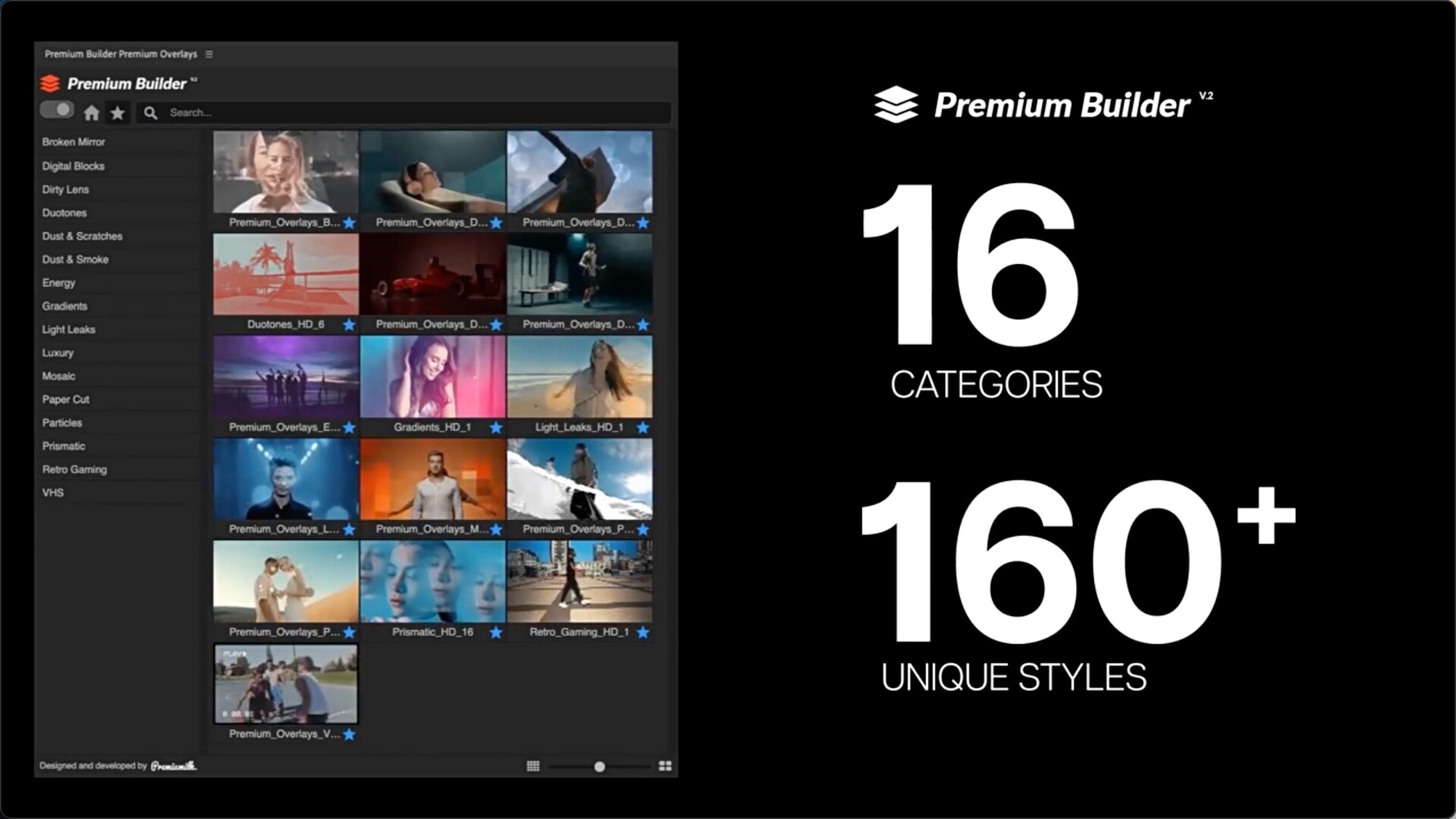 AE/PR脚本-160组独特风格高级视觉叠加视频特效预设  Premium Builder 