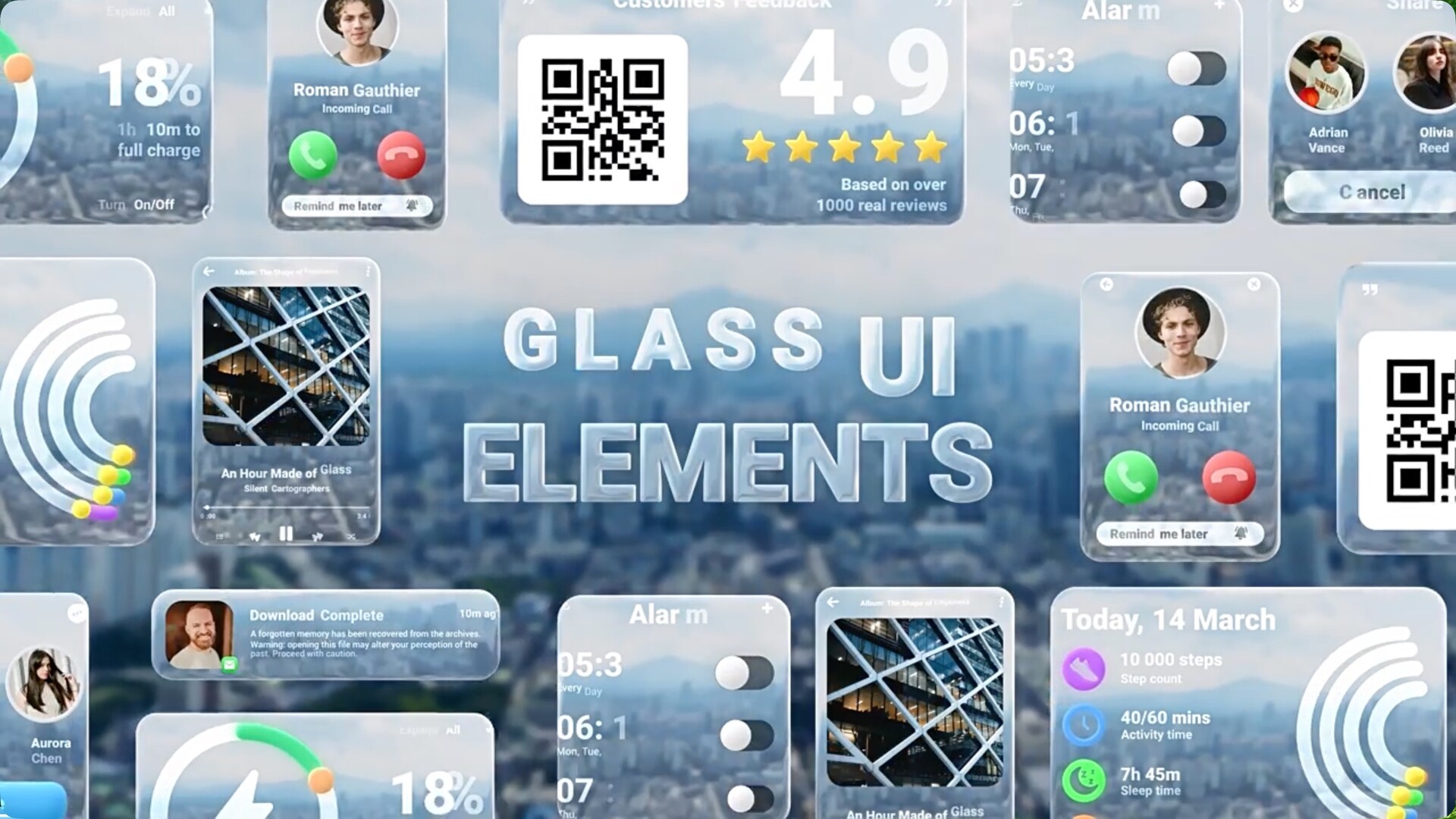 FCPX插件-8组精致磨砂玻璃效果弹窗小控件元素动画