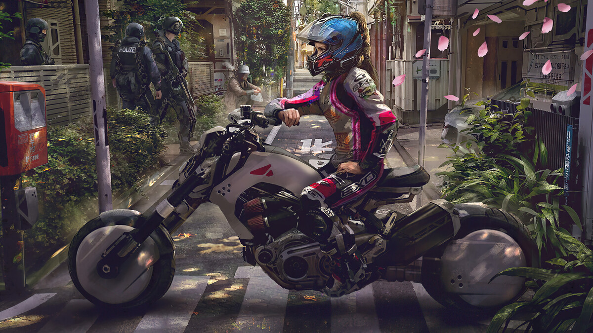 摩托车赛博朋克科幻4K
