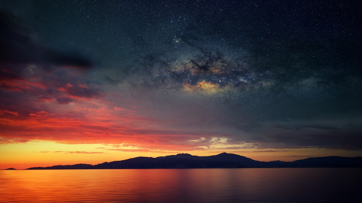 银河系混合景观山脉日落（4k）