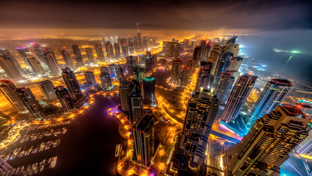 迪拜建筑夜光顶视图8k（4k）