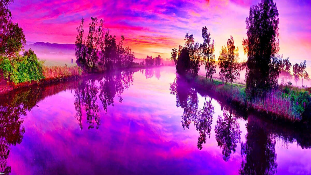 运河反射<em>紫色</em><em>景观</em>