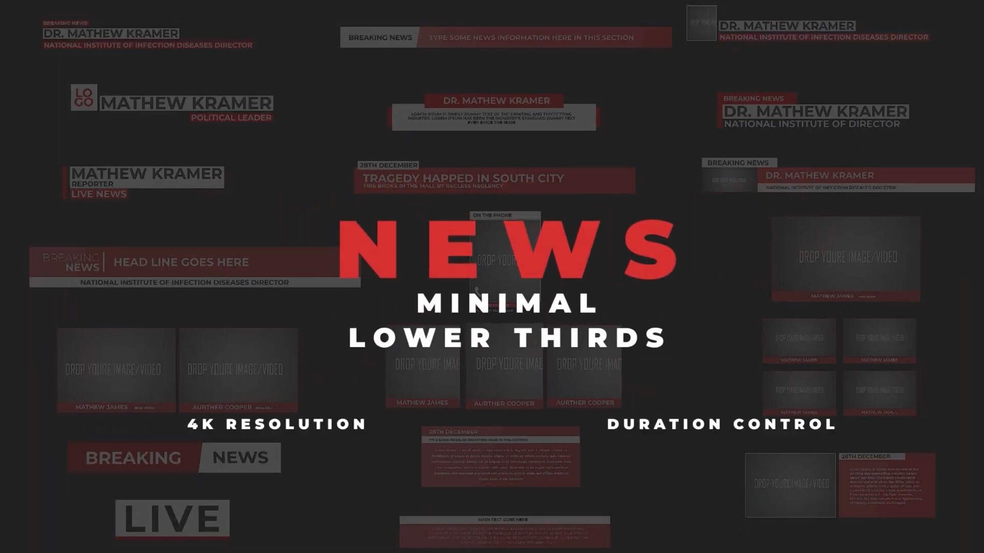 FCPX插件:20组新闻人名字幕条文字标题字幕动画预设 News Minimal Lower Thirds
