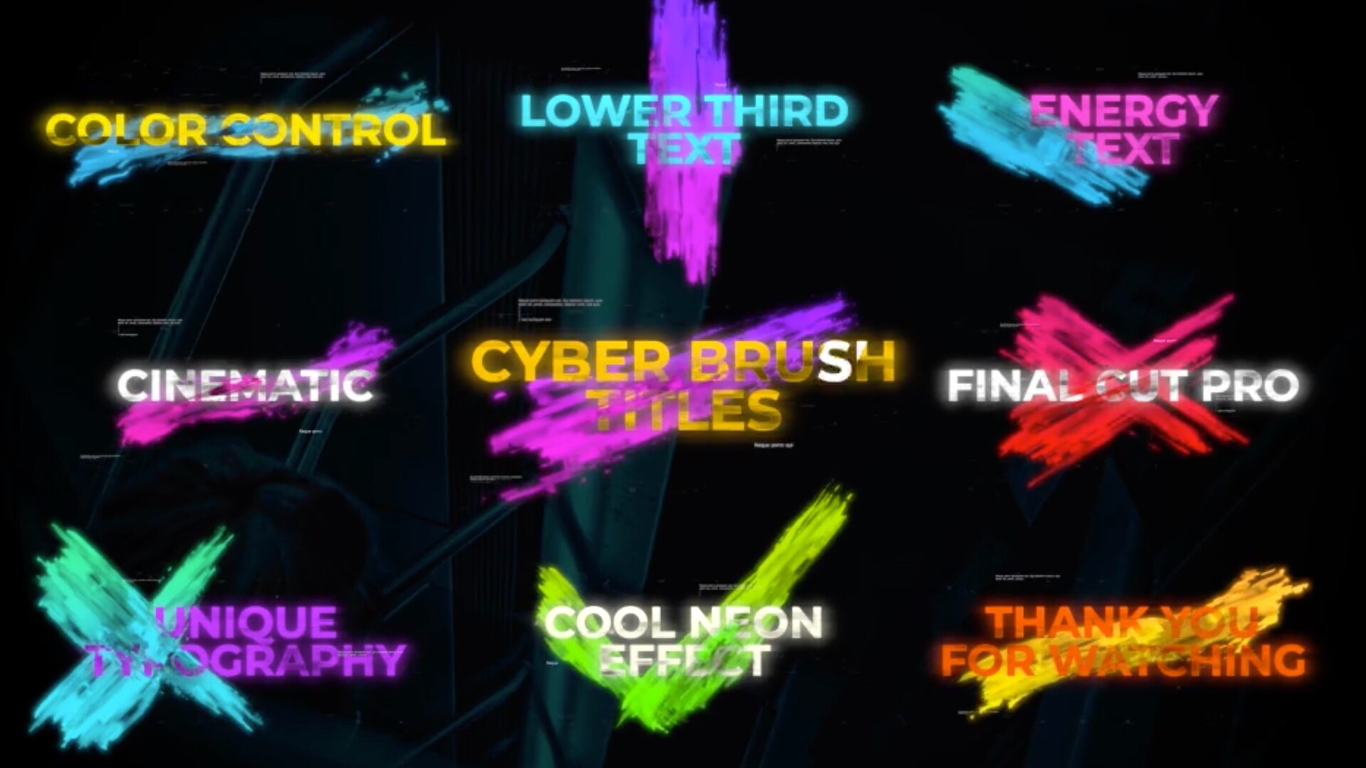 FCPX插件：筆刷文字標題動畫預設Cyber Brush Titles